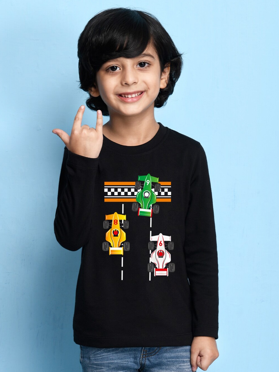 

NUSYL Boys Black & Yellow Printed Biowashed T-shirt