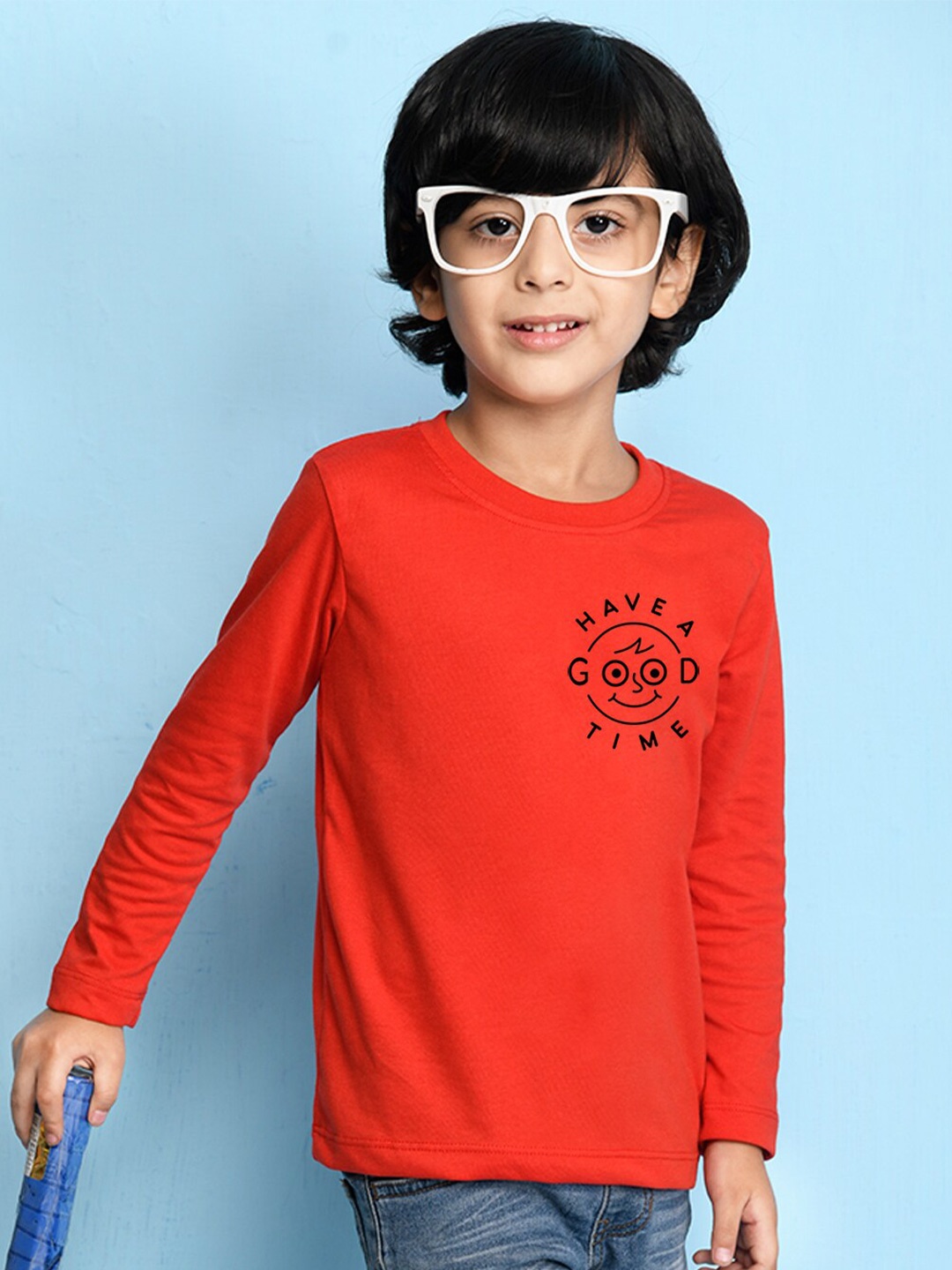 

NUSYL Boys Red & Black Printed Biowashed T-shirt