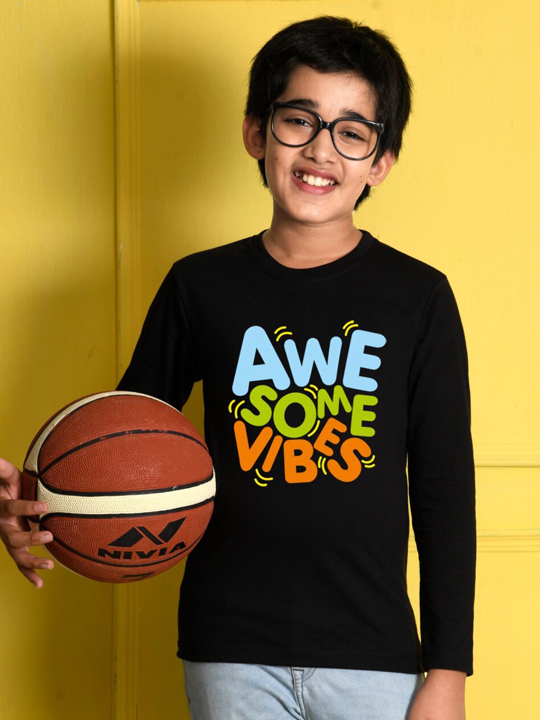 

NUSYL Boys Black Printed T-shirt