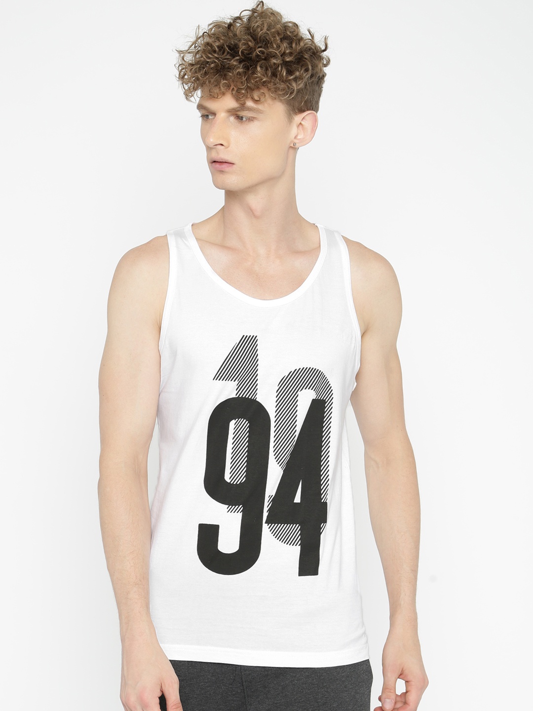 

SayItLoud Men White Printed Round Neck Lounge T-shirt