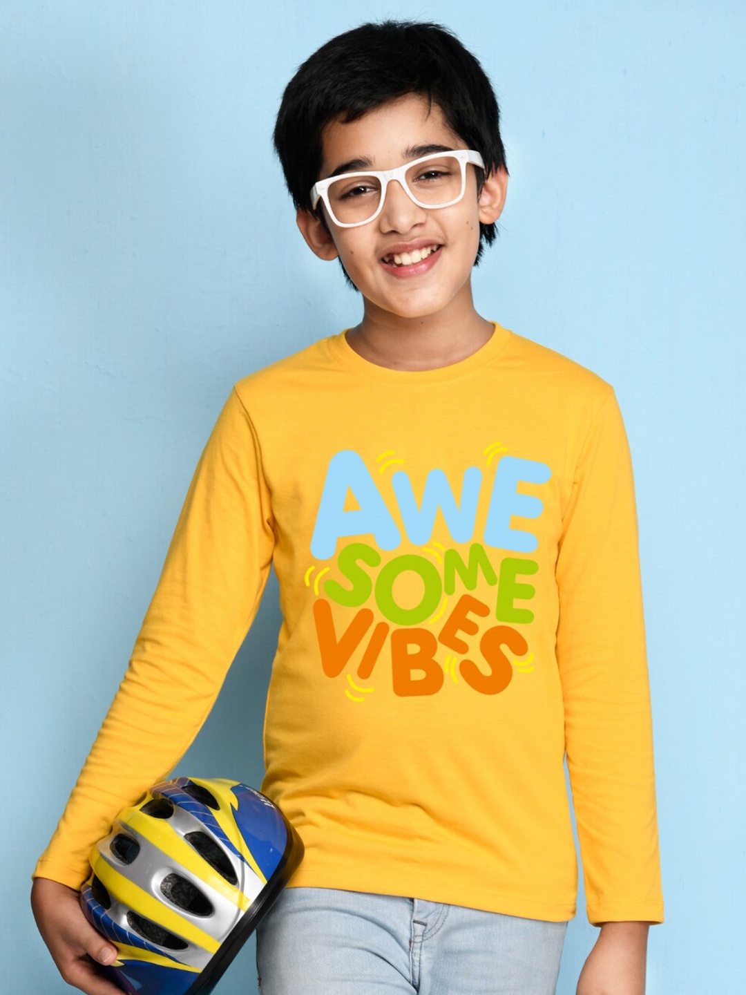 

NUSYL Boys Yellow Typography Printed T-shirt