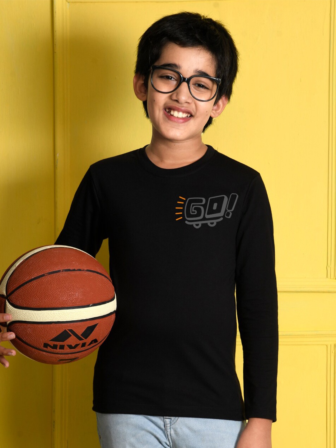 

NUSYL Boys Black & Grey Typography Printed High Neck T-shirt