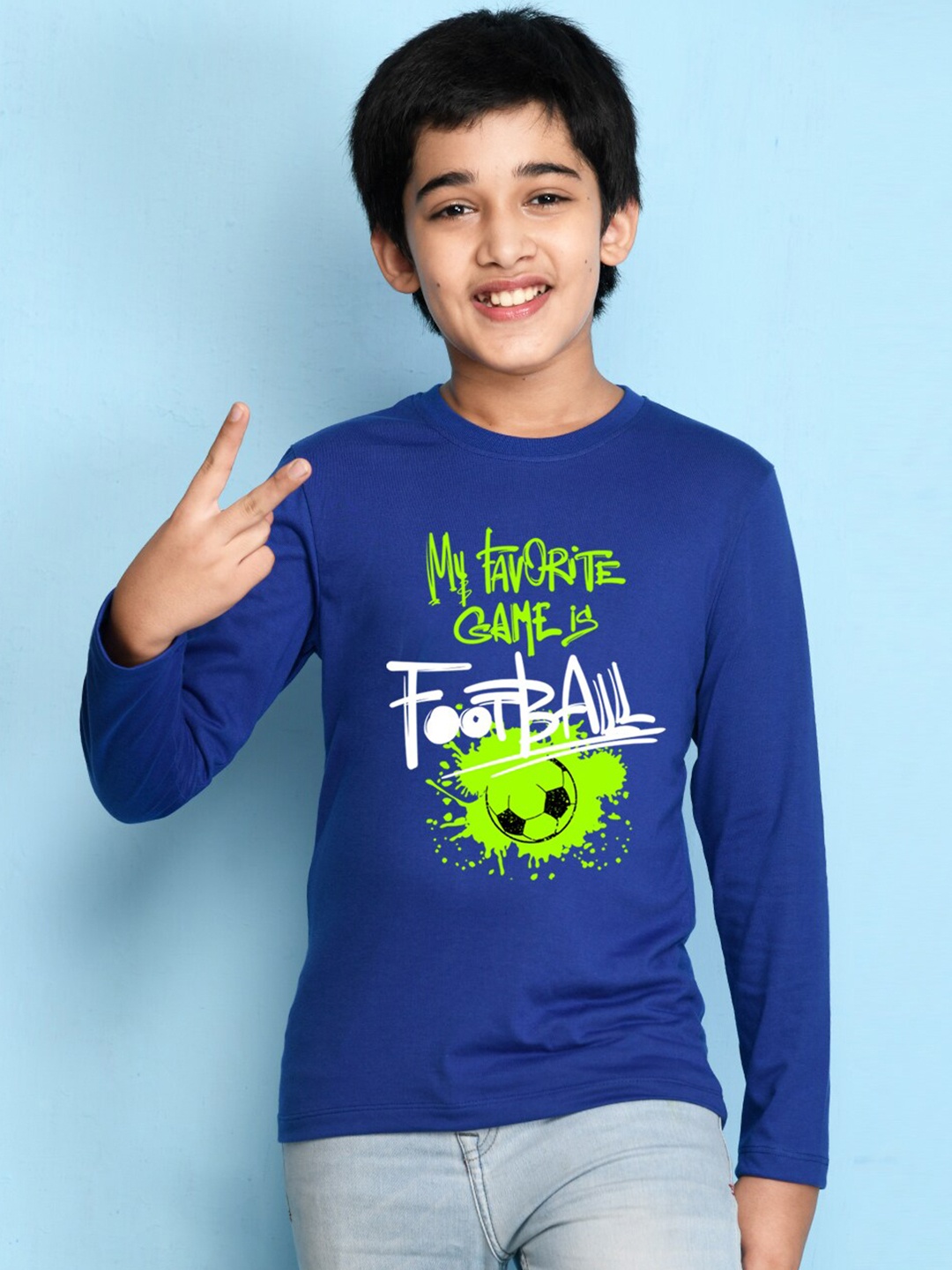 

NUSYL Boys Blue & Green Typography Printed T-shirt