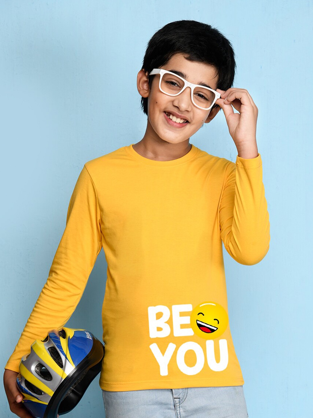 

NUSYL Boys Yellow Typography Printed Cotton T-shirt