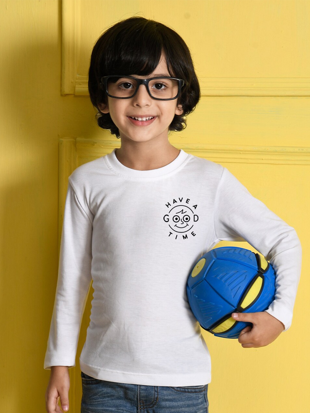

NUSYL Boys White Typography Printed Cotton T-shirt