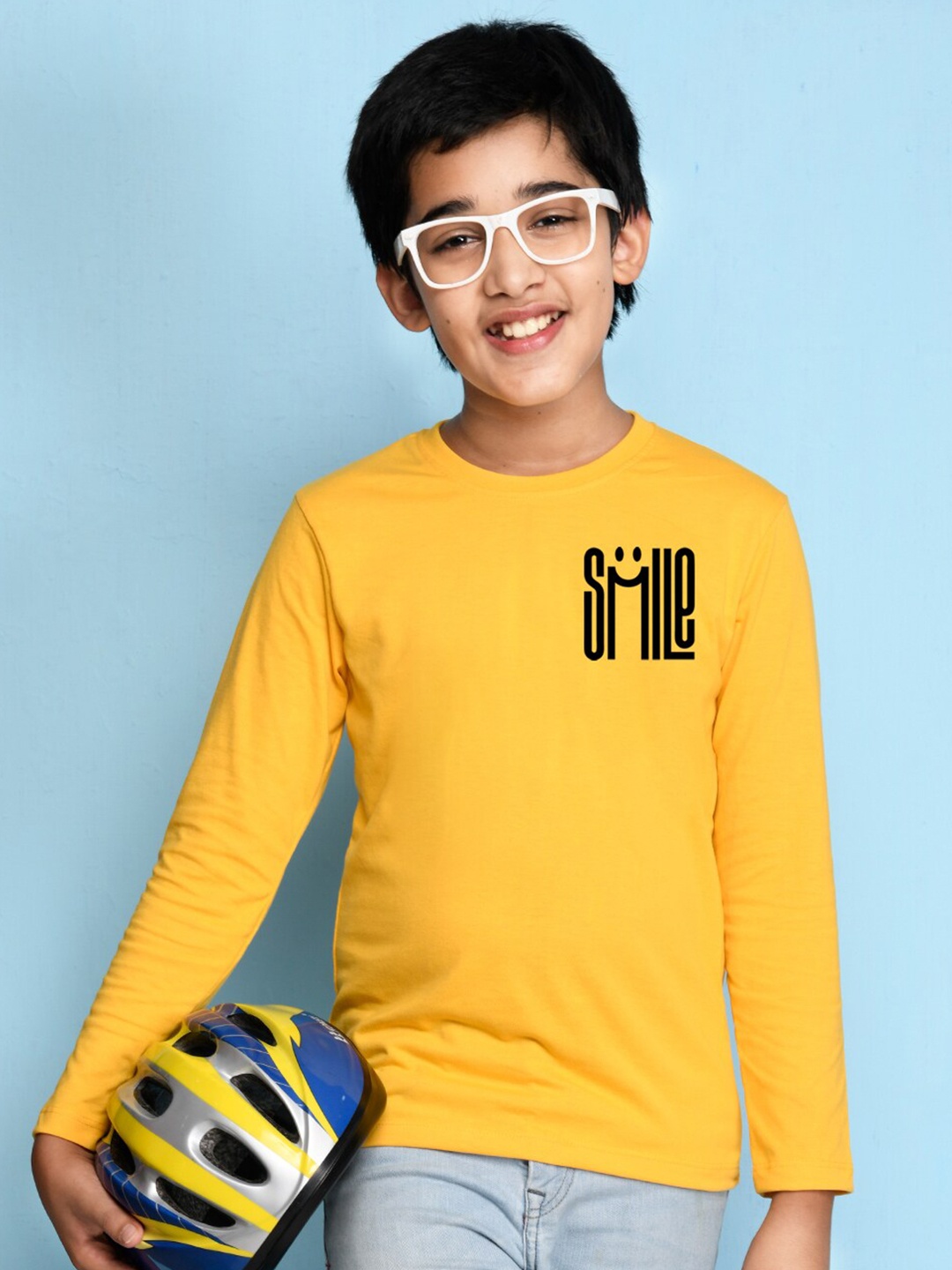 

NUSYL Boys Yellow Typography Printed Cotton T-shirt