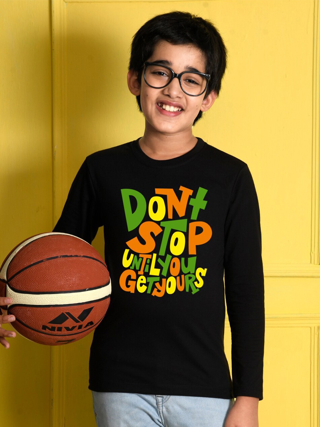 

NUSYL Boys Black Typography Printed Cotton T-shirt
