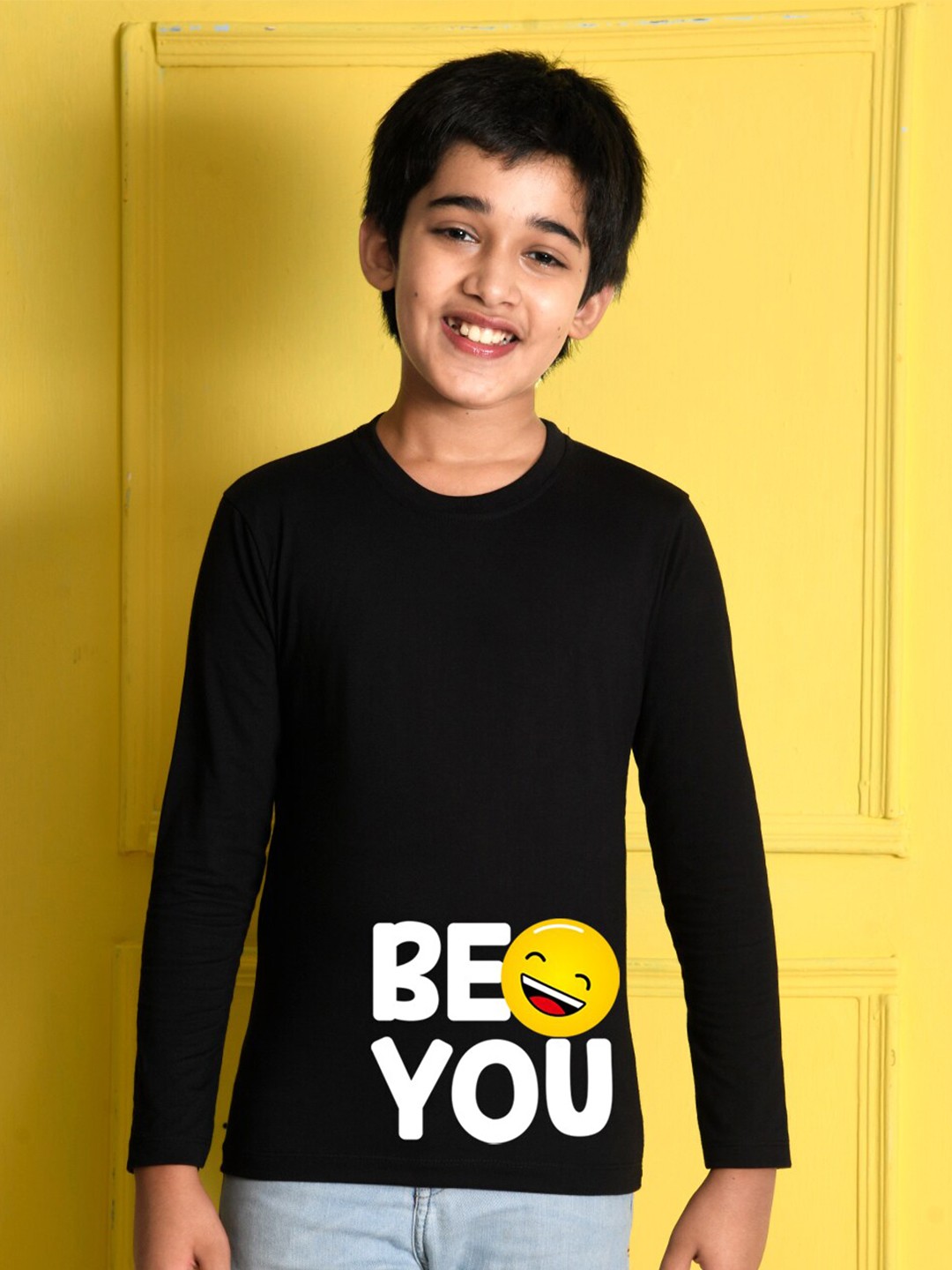 

NUSYL Boys Black Typography Printed Cotton T-shirt