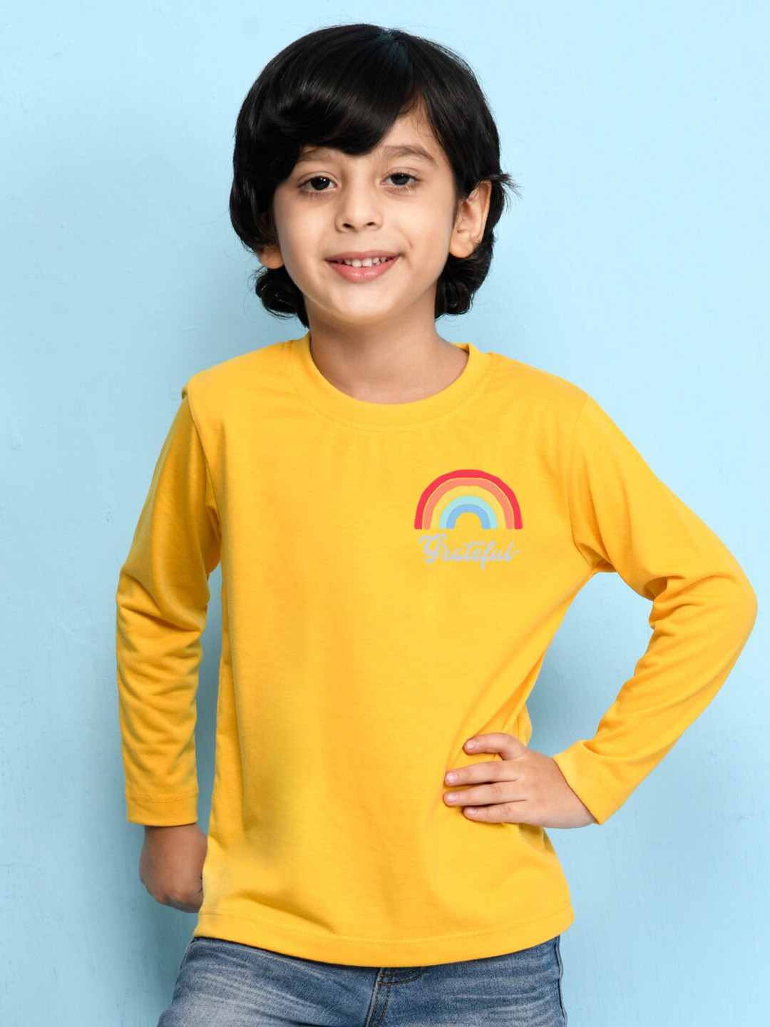 

NUSYL Boys Yellow Printed Cotton T-shirt