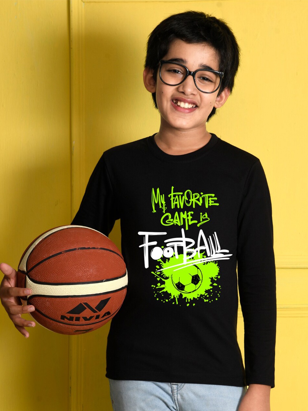 

NUSYL Boys Black Printed Cotton T-shirt