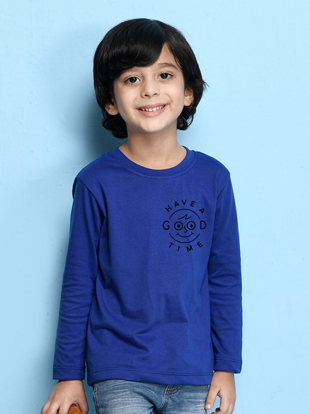 

NUSYL Boys Blue Typography Printed Cotton T-shirt
