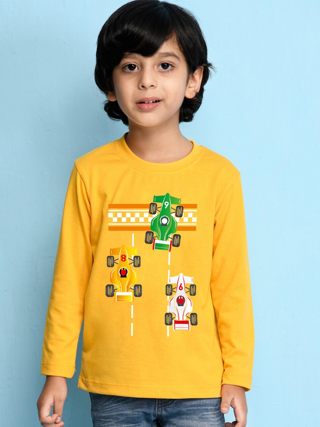 

NUSYL Boys Yellow Printed Cotton T-shirt