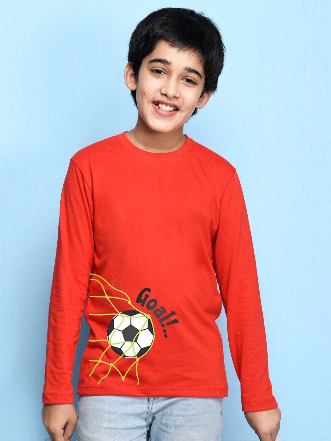 

NUSYL Boys Red Printed Cotton T-shirt