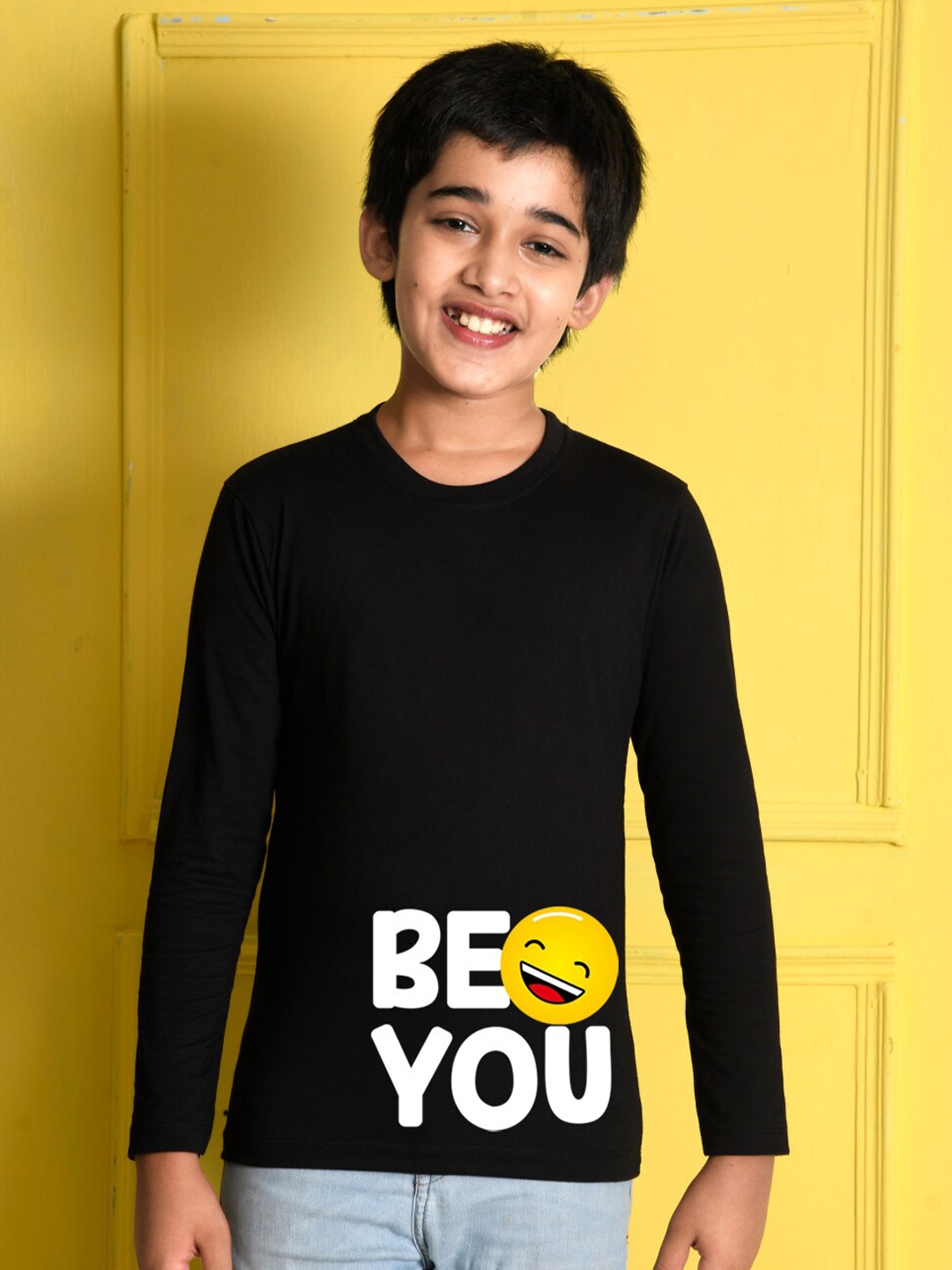 

NUSYL Boys Black Typography Printed Cotton T-shirt
