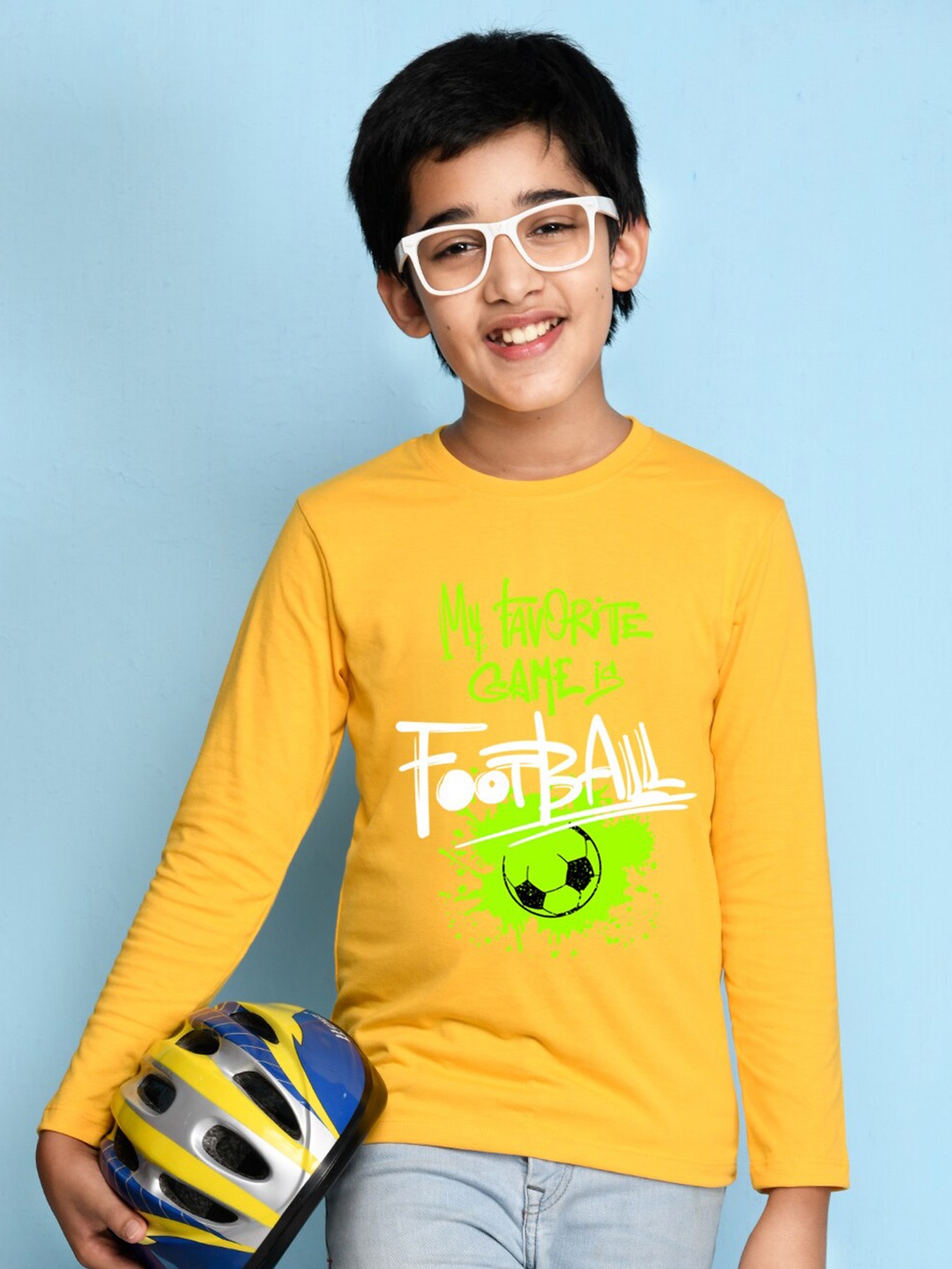 

NUSYL Boys Yellow Typography Printed Cotton T-shirt