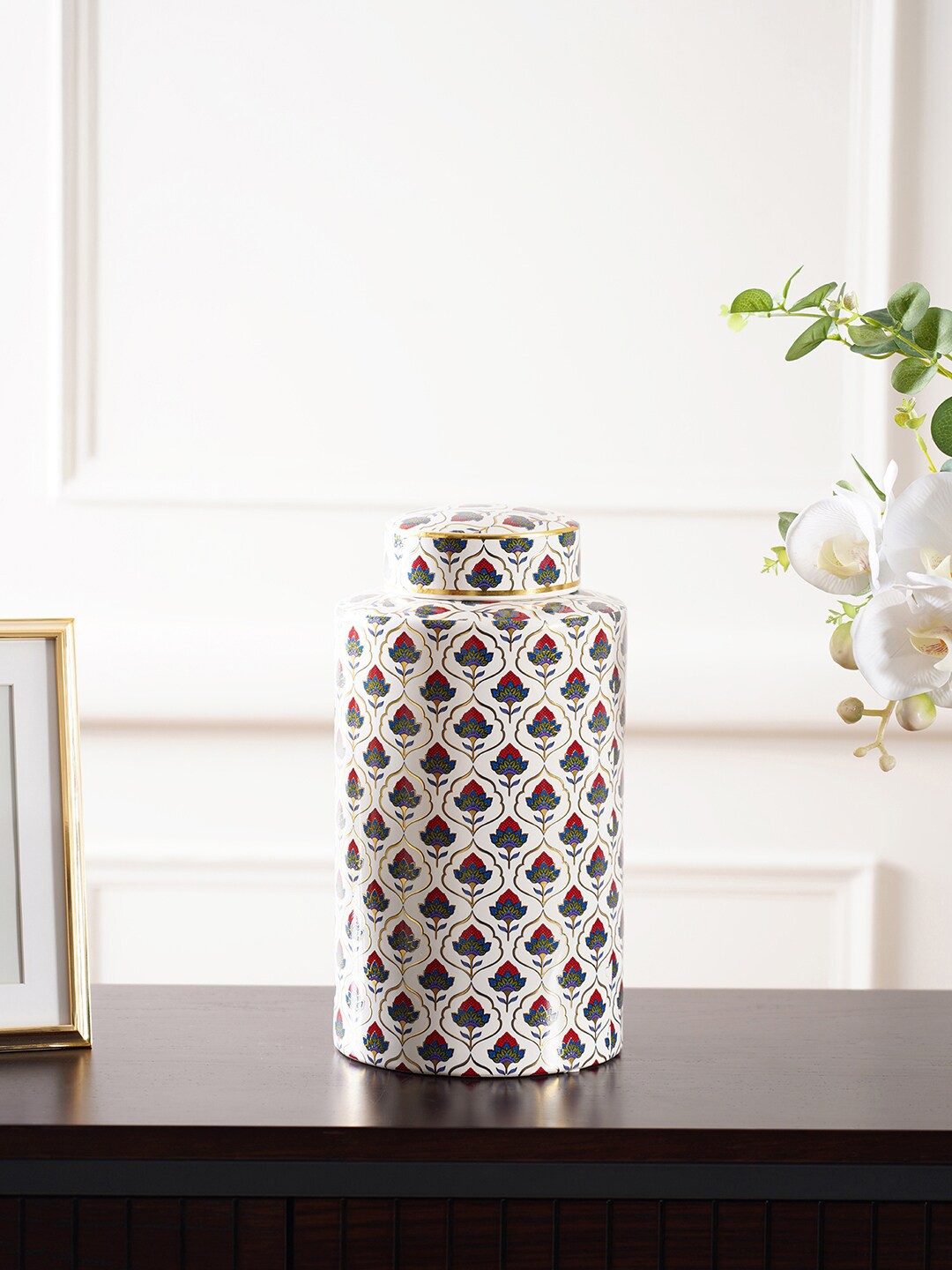 

Pure Home and Living Silver-Toned Printed Canister