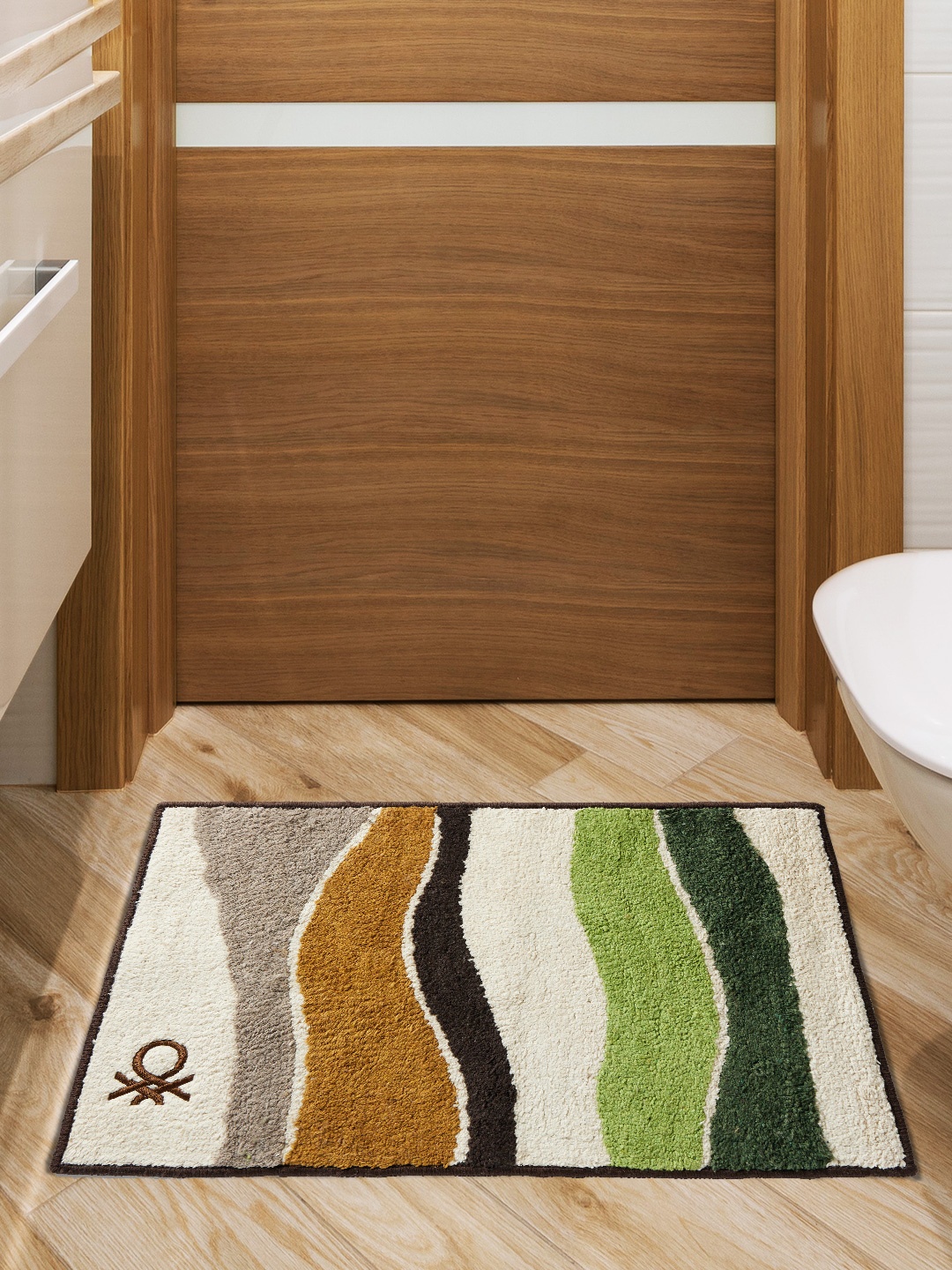 

United Colors of Benetton Beige & Brown Printed 2300 GSM Safari Cotton Anti-skid Bathmat