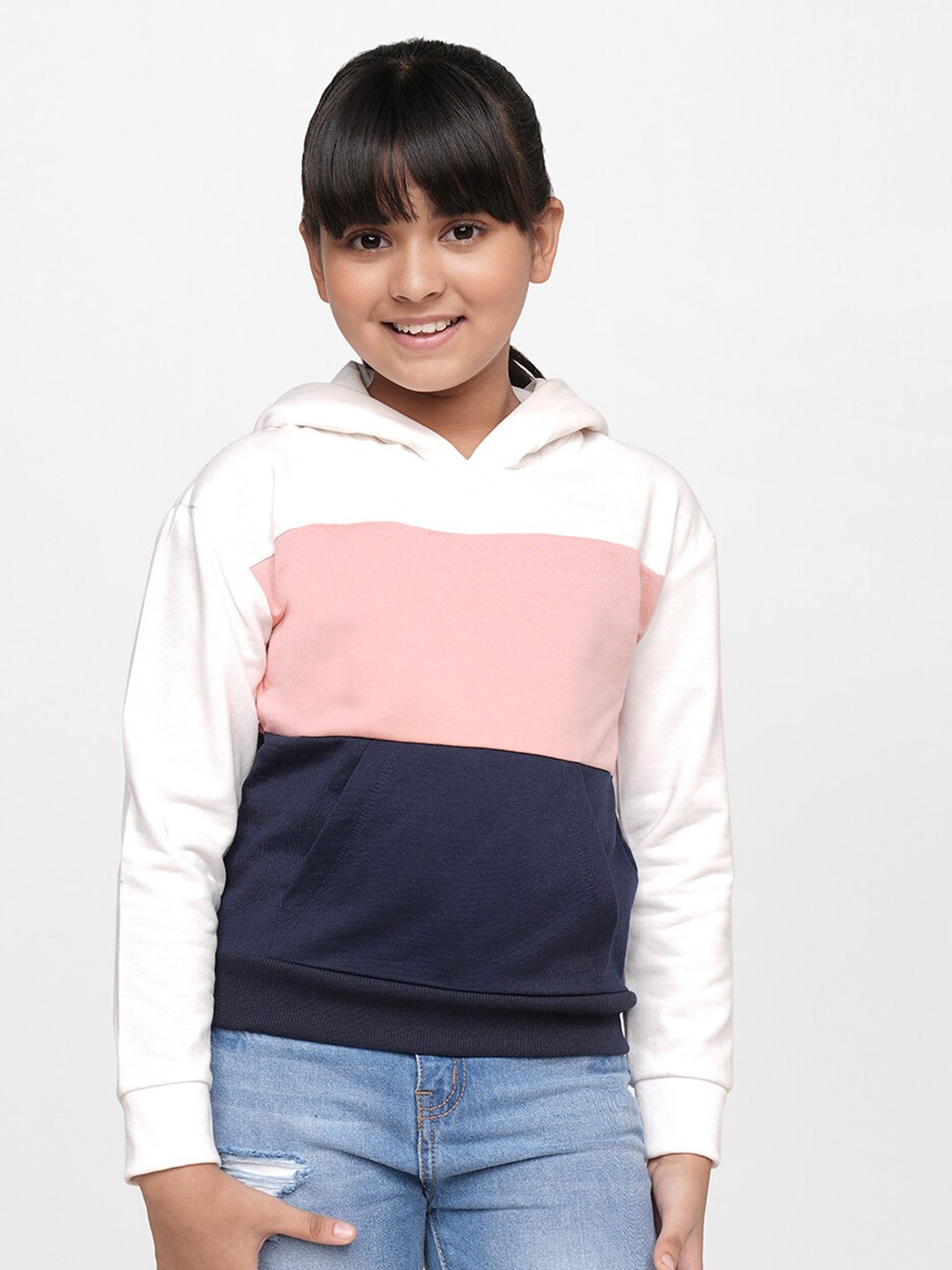

AND Girls Pink Colourblocked Hooded Sweatshirt