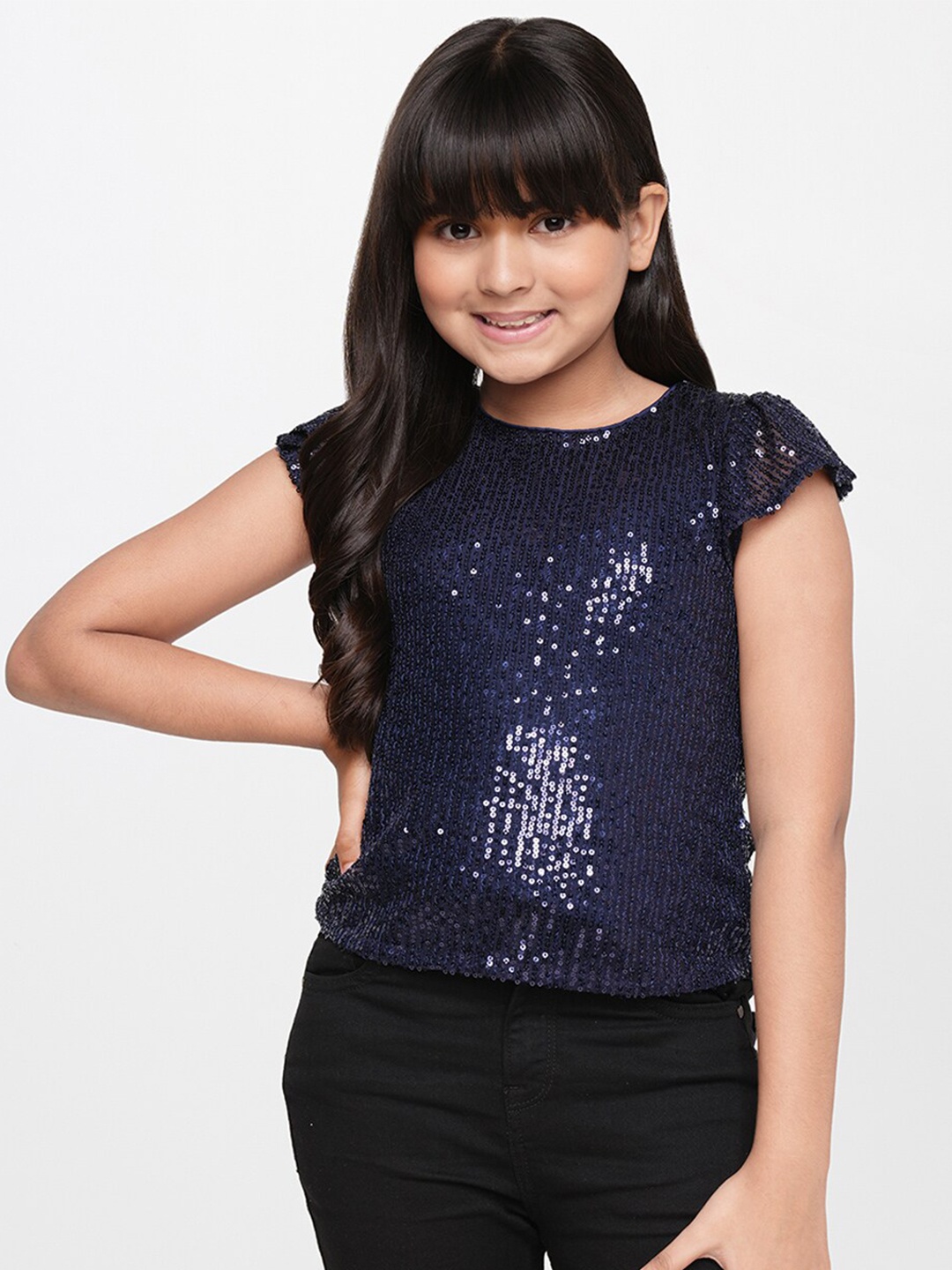 

AND Girls Navy Blue Embellished Top