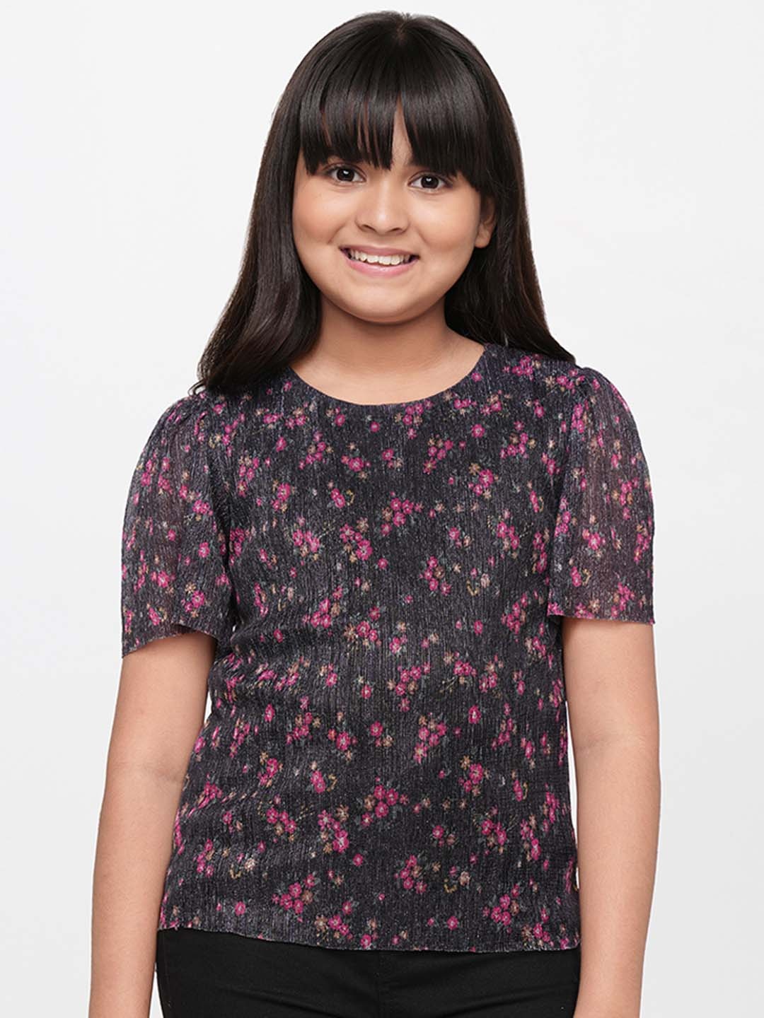 

AND Girls Blue & Pink Floral Print Top