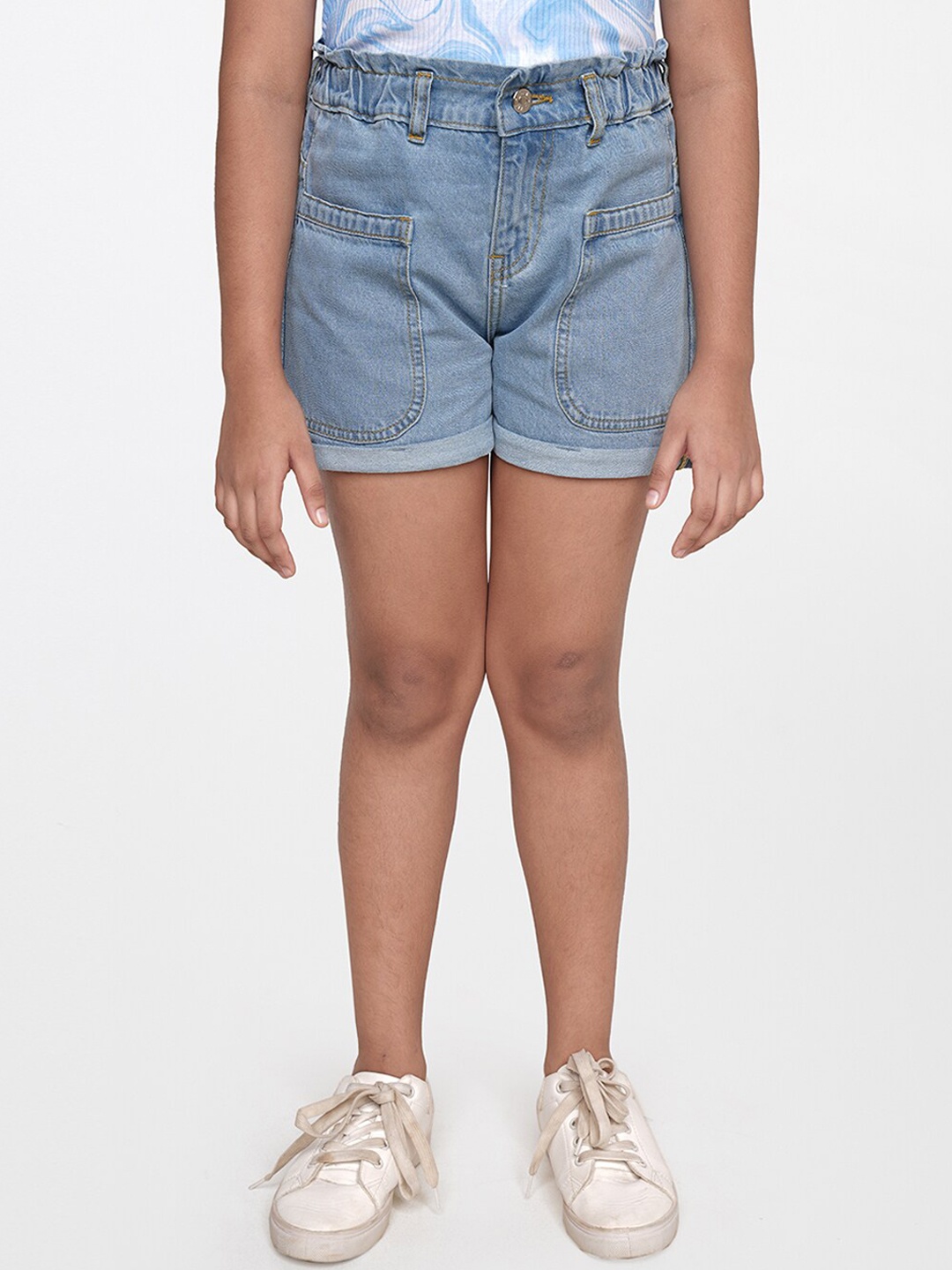 

AND Girls Loose Fit Pure Cotton Denim Shorts, Blue