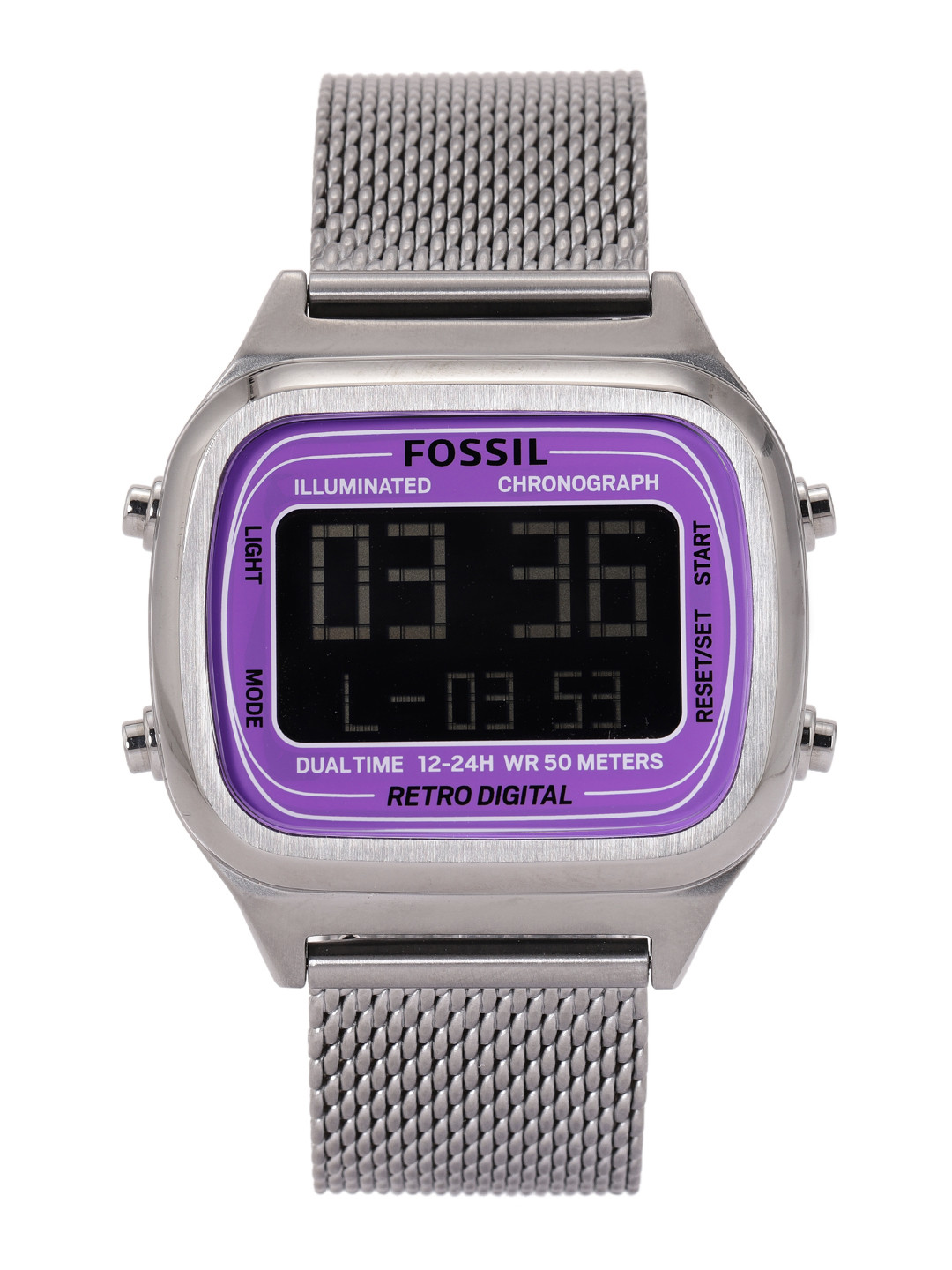 

Fossil Men Silver-Toned Digital Watch FS5888