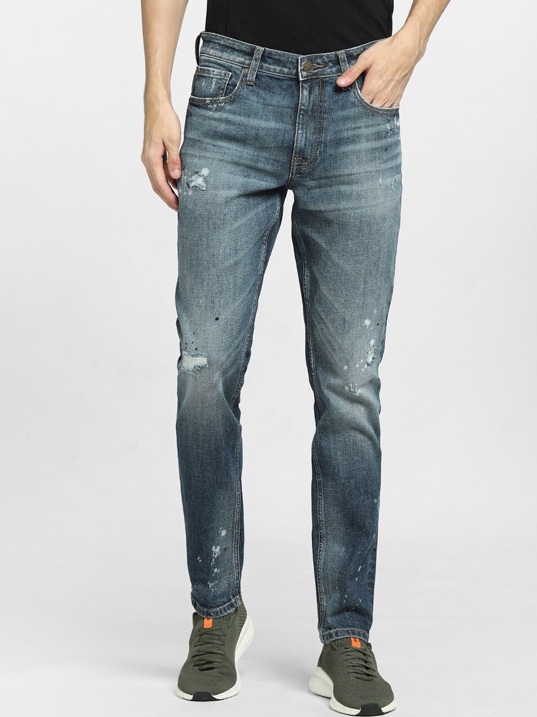 

Jack & Jones Men Regular Fit Low-Rise Mildly Distressed Heavy Fade Jeans, Na