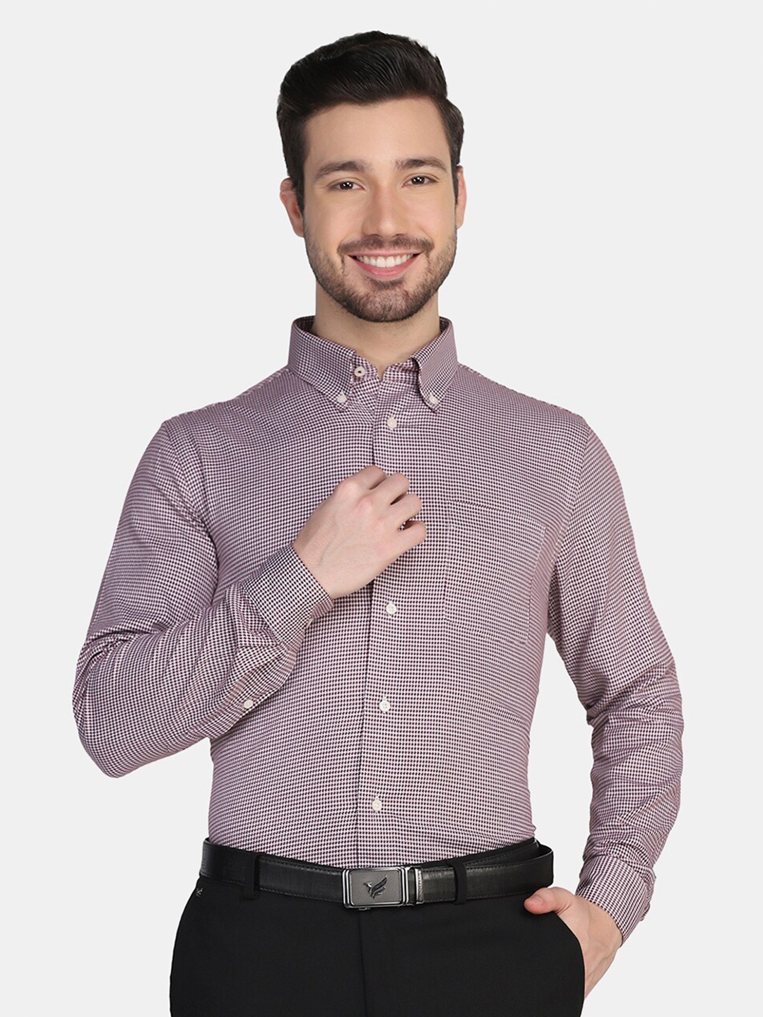 

Blackberrys Men Maroon Slim Fit Micro Checks Checked Casual Shirt