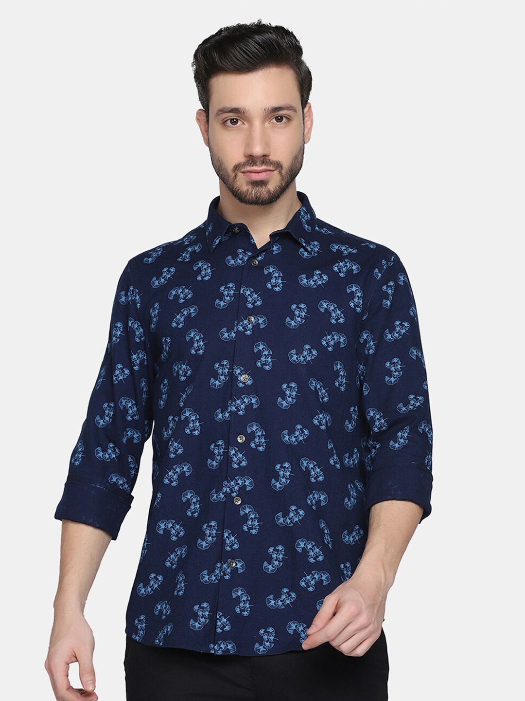 

Blackberrys Men Slim Fit Printed Casual Pure Cotton Shirt, Blue