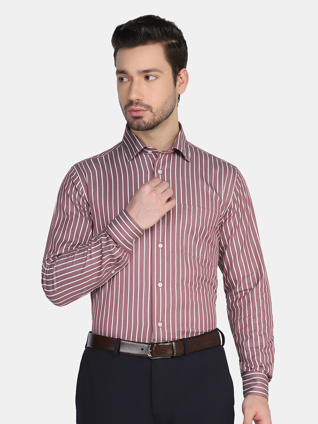 

Blackberrys Men Pink Slim Fit Striped Formal Shirt