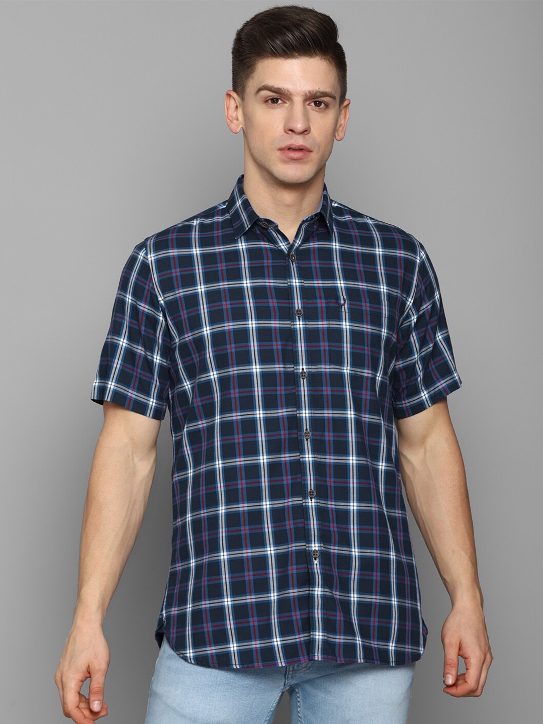 

Allen Solly Men Blue Slim Fit Tartan Checks Pure Cotton Casual Shirt