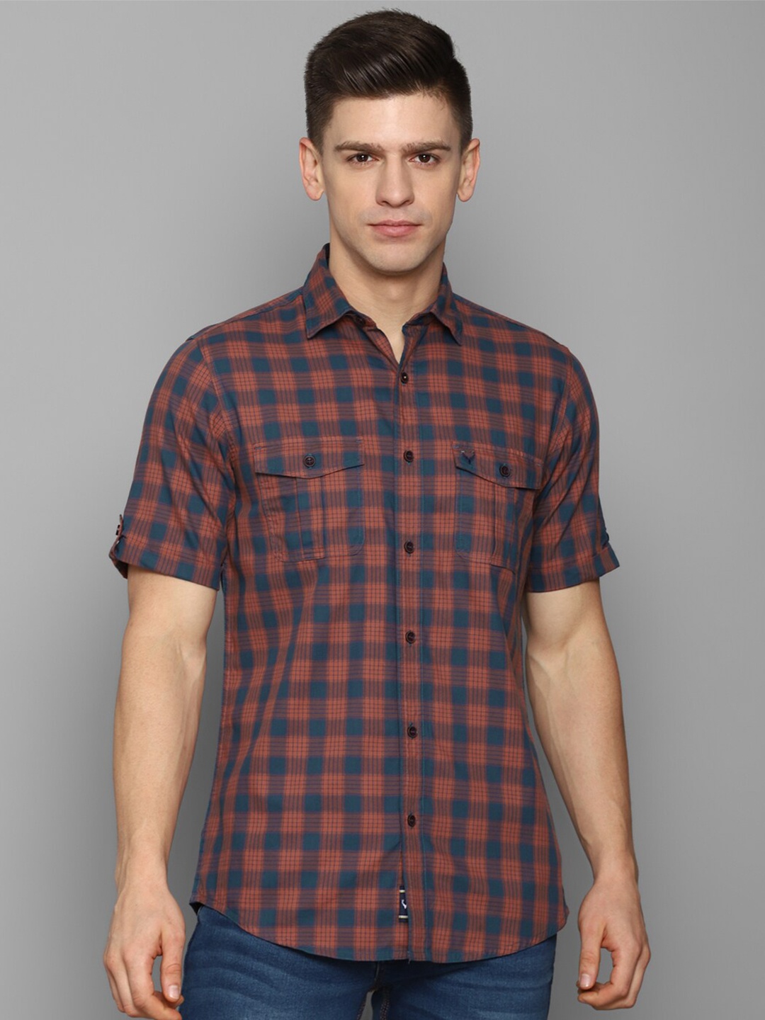 

Allen Solly Men Pure cotton Maroon Slim Fit Checked Casual Shirt