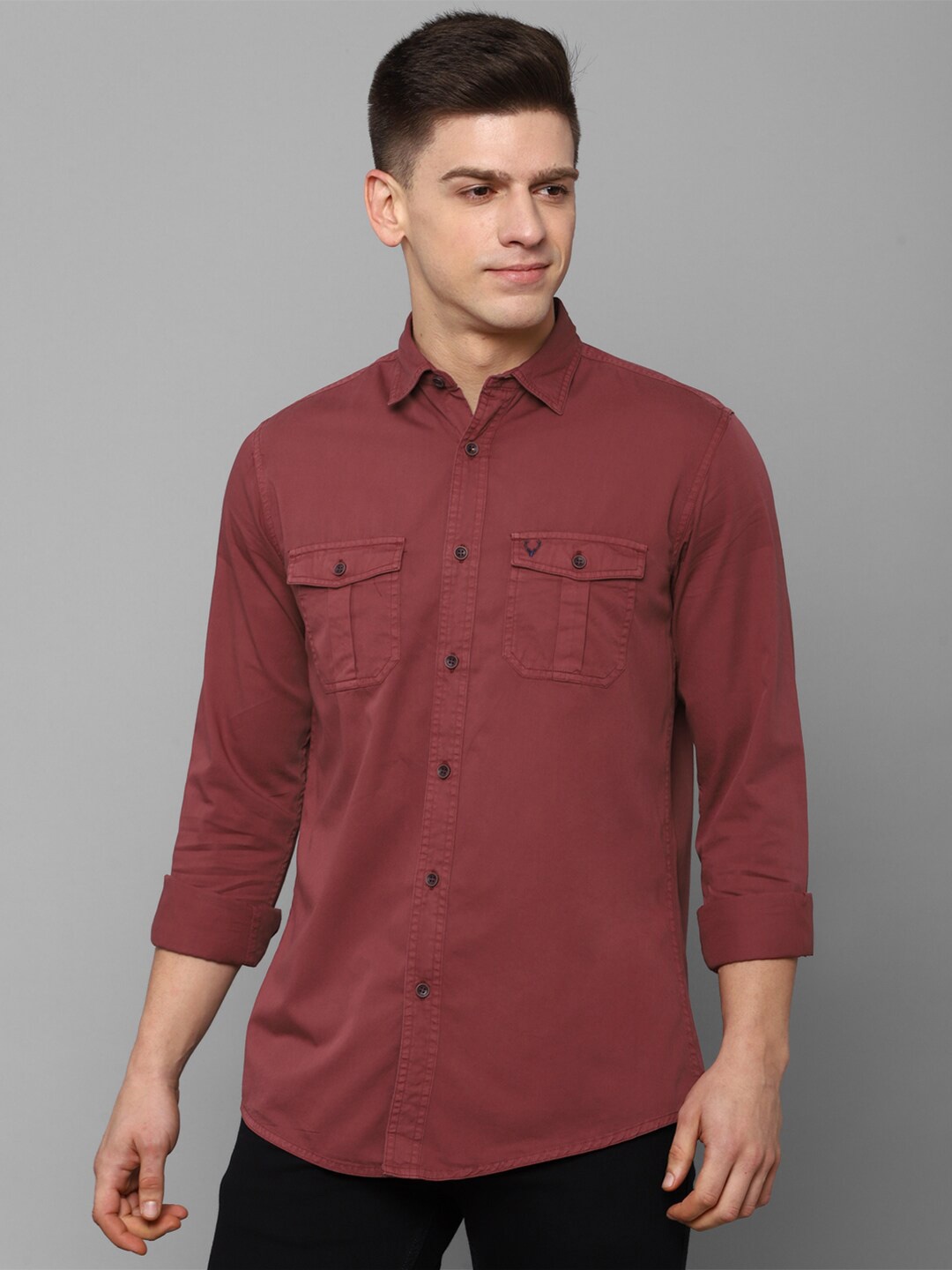 

Allen Solly Men Maroon Solid Slim Fit Cotton Casual Shirt