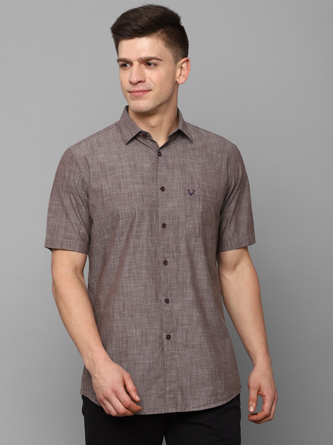 

Allen Solly Men Grey Solid Slim Fit Cotton Casual Shirt