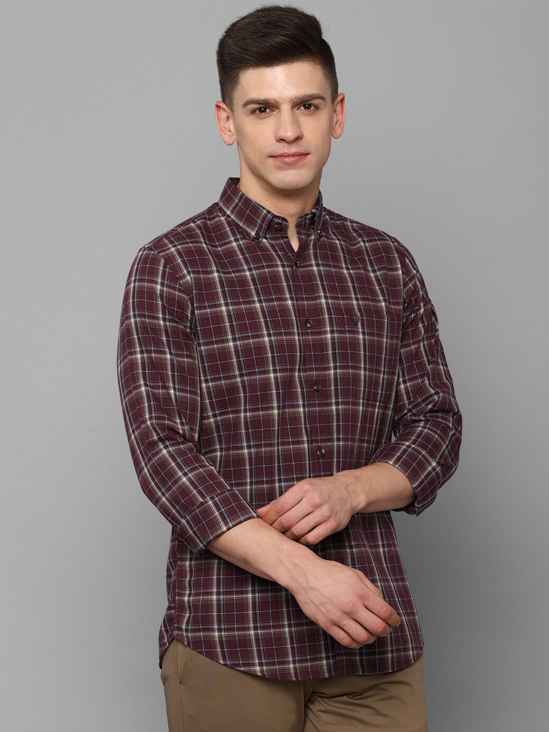 

Allen Solly Men Maroon Slim Fit Tartan Checks Checked Casual Shirt