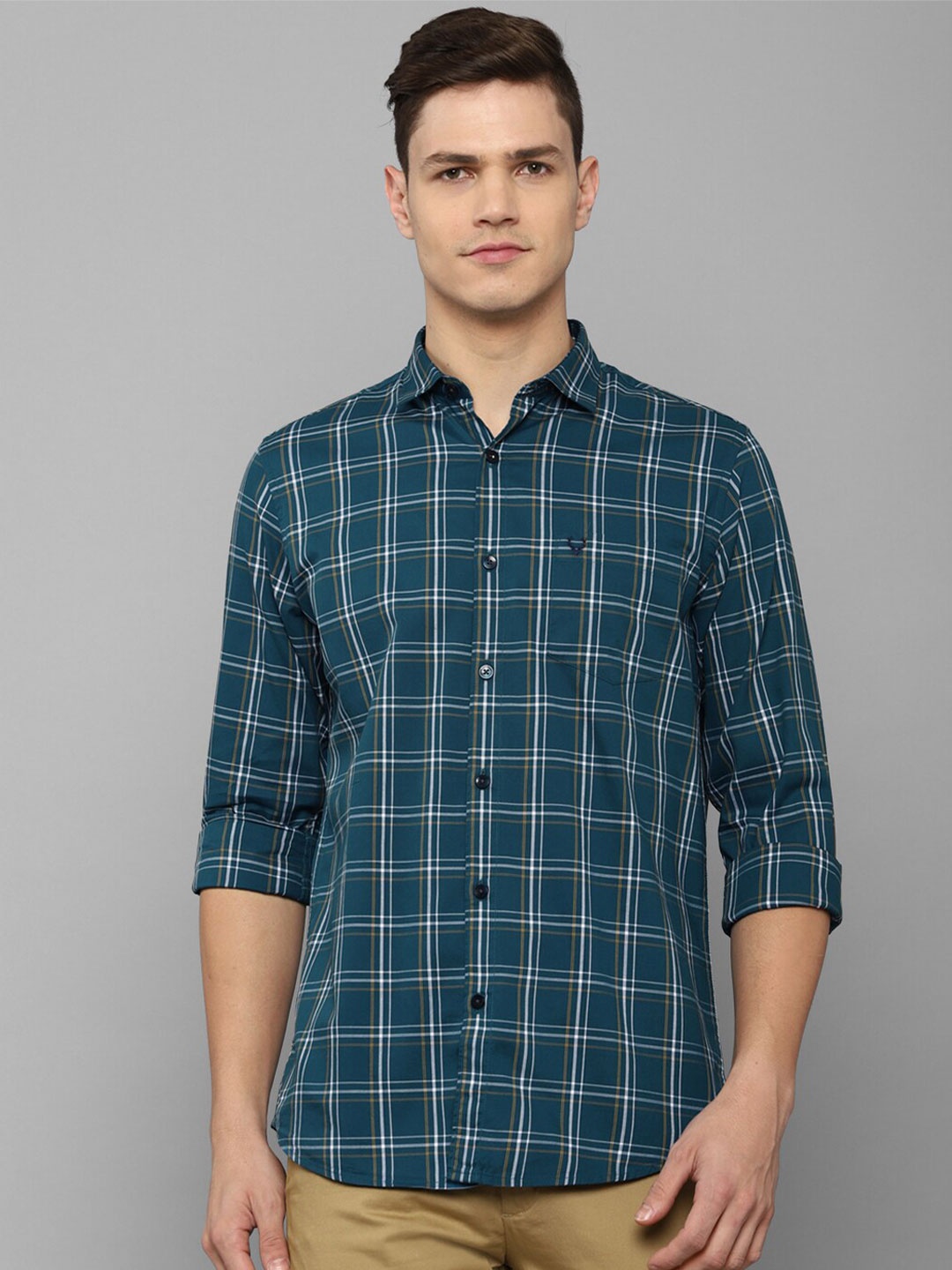 

Allen Solly Men Blue Slim Fit Tartan Checks Checked Casual Shirt