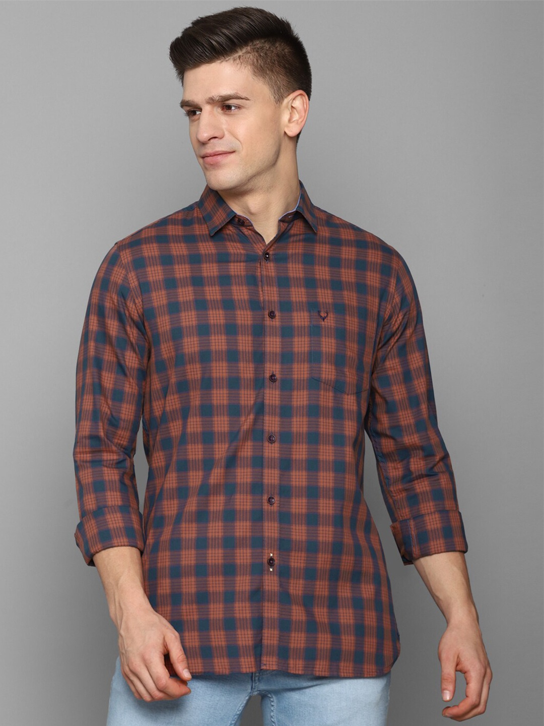 

Allen Solly Men Brown Slim Fit Checked Casual Shirt