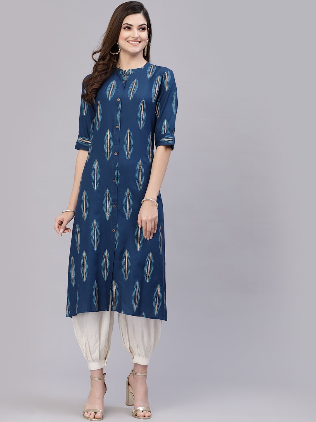 

Stylum Women Blue Ethnic Motifs Printed A-Line Kurta