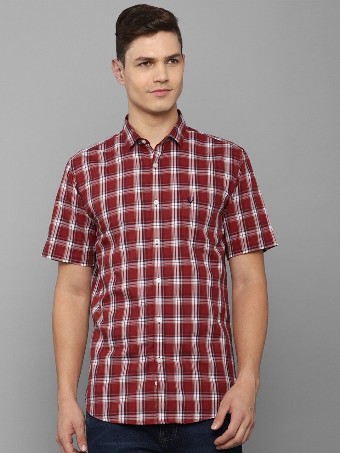 

Allen Solly Men Maroon Slim Fit Tartan Checks Casual Pure Cotton Shirt