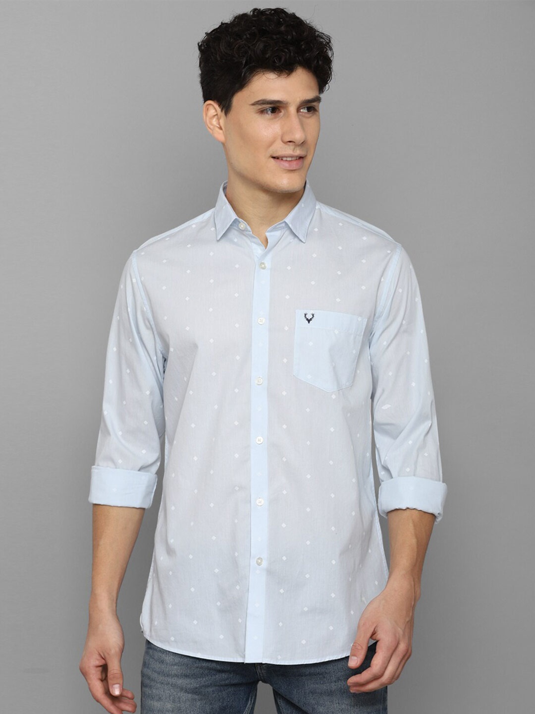 

Allen Solly Men Pure cotton Blue Slim Fit Printed Casual Shirt