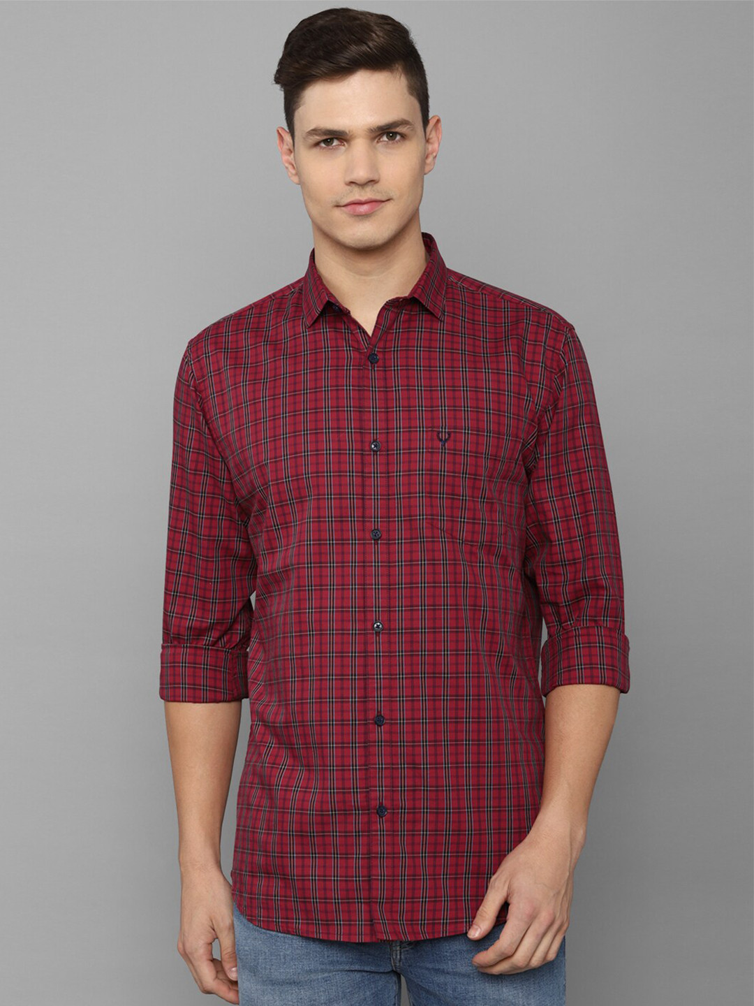 

Allen Solly Men Maroon Tartan Checks Slim Fit Cotton Casual Shirt