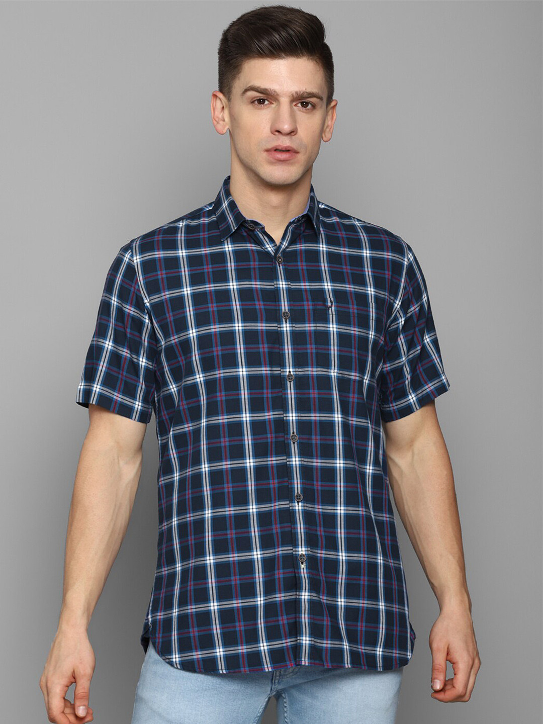 

Allen Solly Men Blue Slim Fit Tartan Checks Checked Casual Shirt