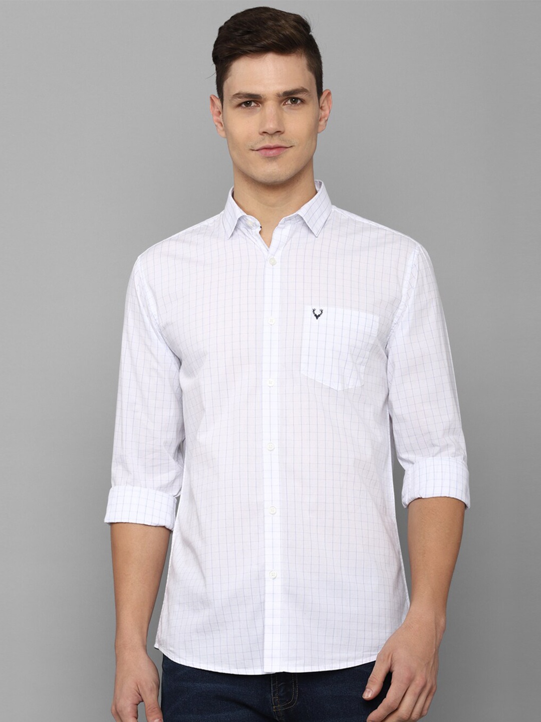 

Allen Solly Men White Slim Fit Checked Cotton Casual Shirt