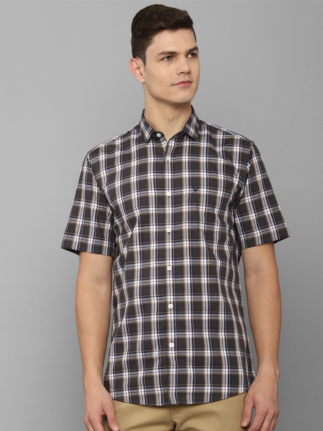 

Allen Solly Men Grey Slim Fit Tartan Checks Checked Casual Shirt