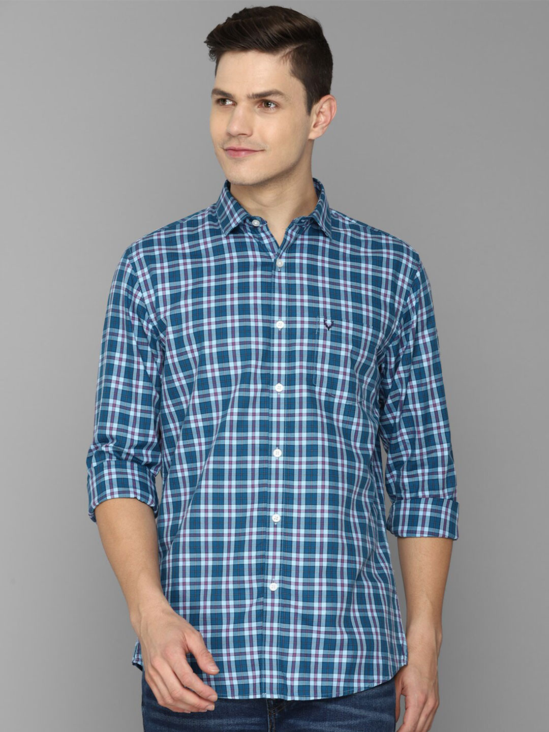 

Allen Solly Men Blue Slim Fit Tartan Checks Pure Cotton Casual Shirt