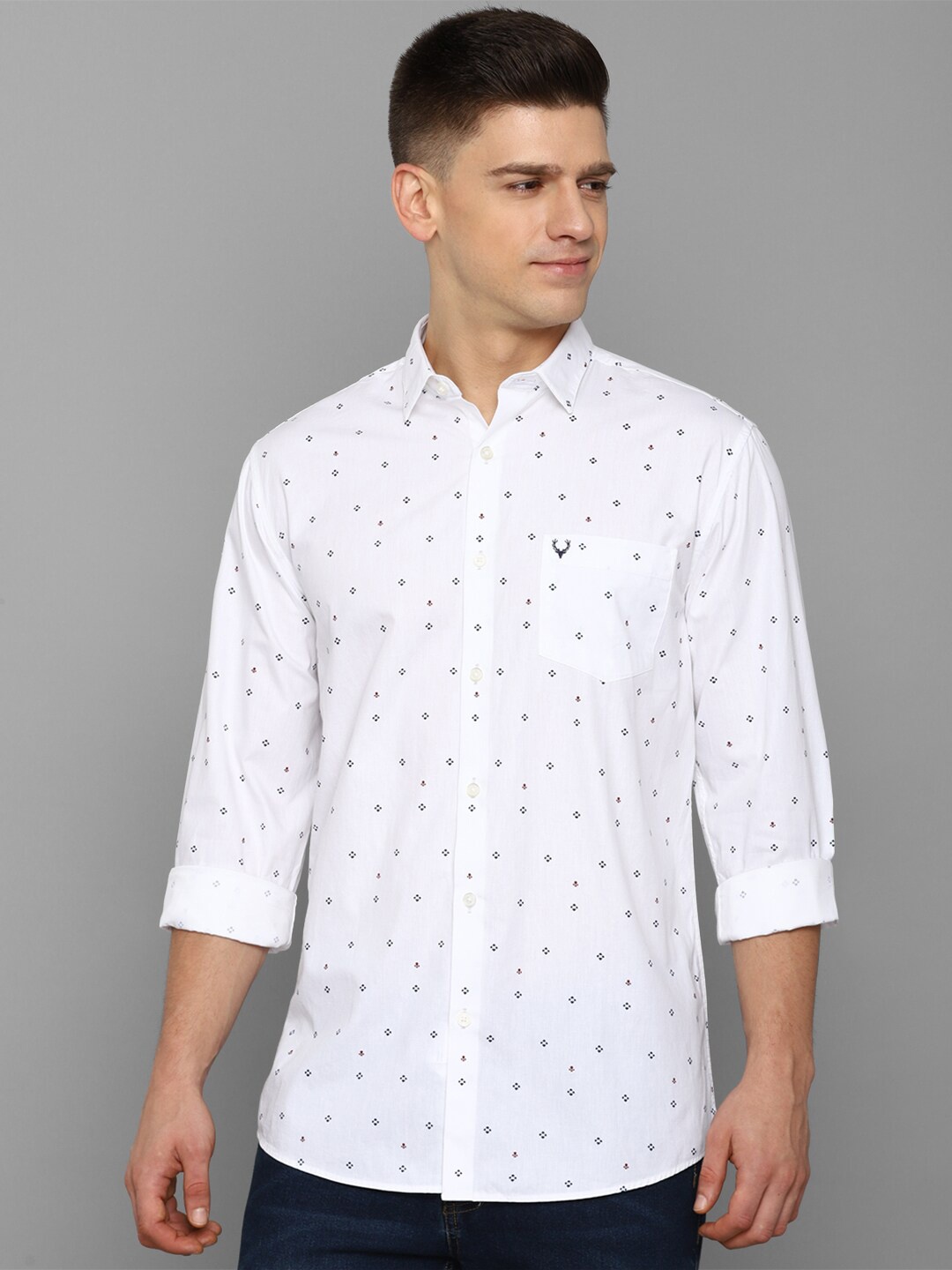 

Allen Solly Men White Slim Fit Printed Pure Cotton Casual Shirt