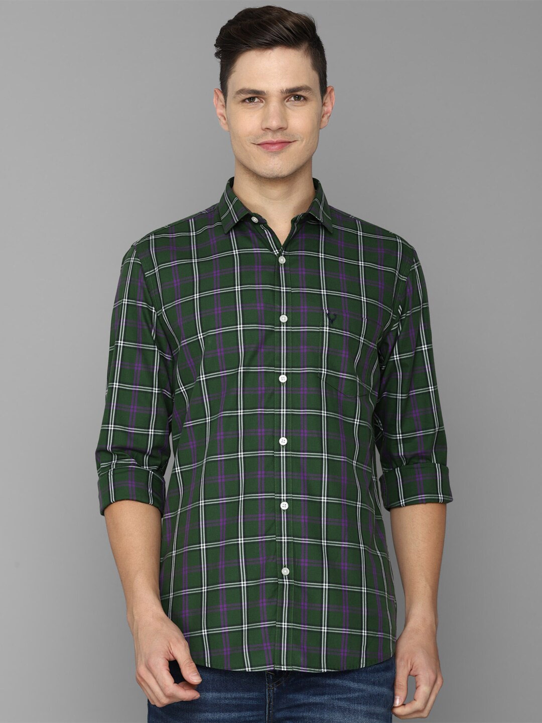 

Allen Solly Men Green Pure Cotton Slim Fit Tartan Checks Checked Casual Shirt