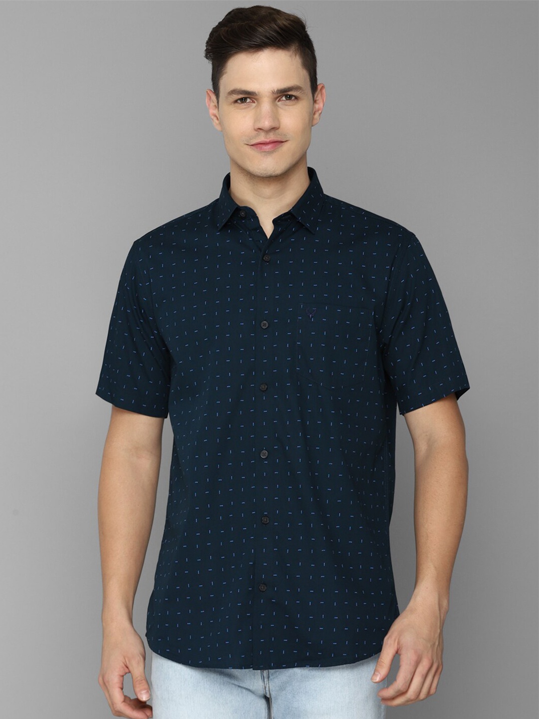 

Allen Solly Men Navy Blue Cotton Slim Fit Printed Casual Shirt