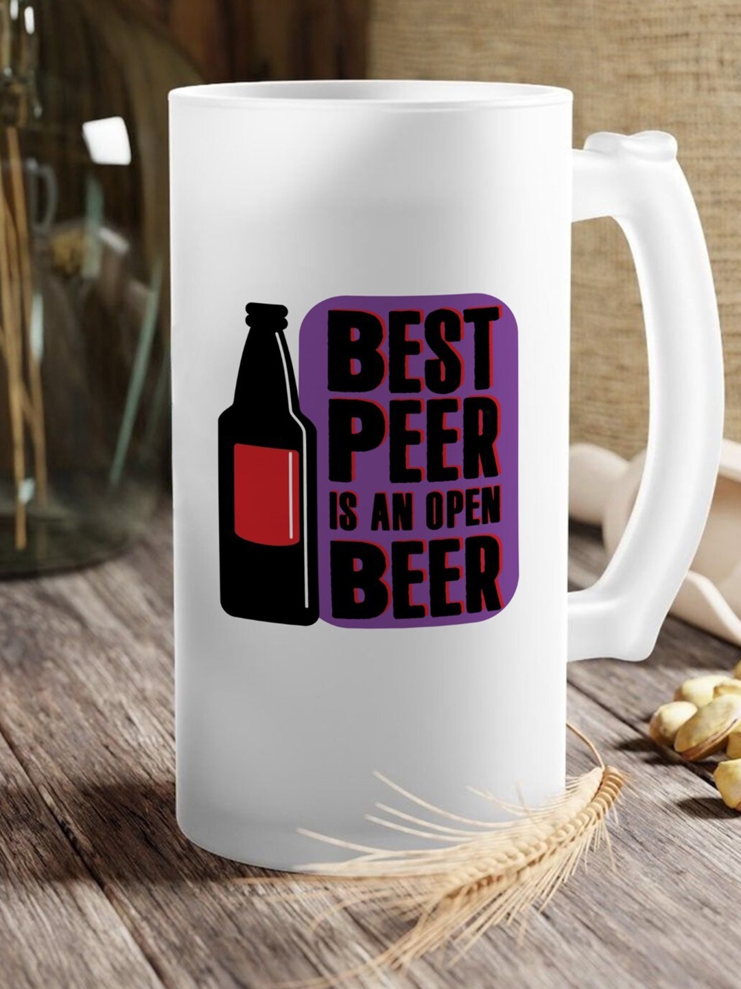 

Indigifts Transparent & Red Text/Slogans Printed Glass Beer Mug 470 ml