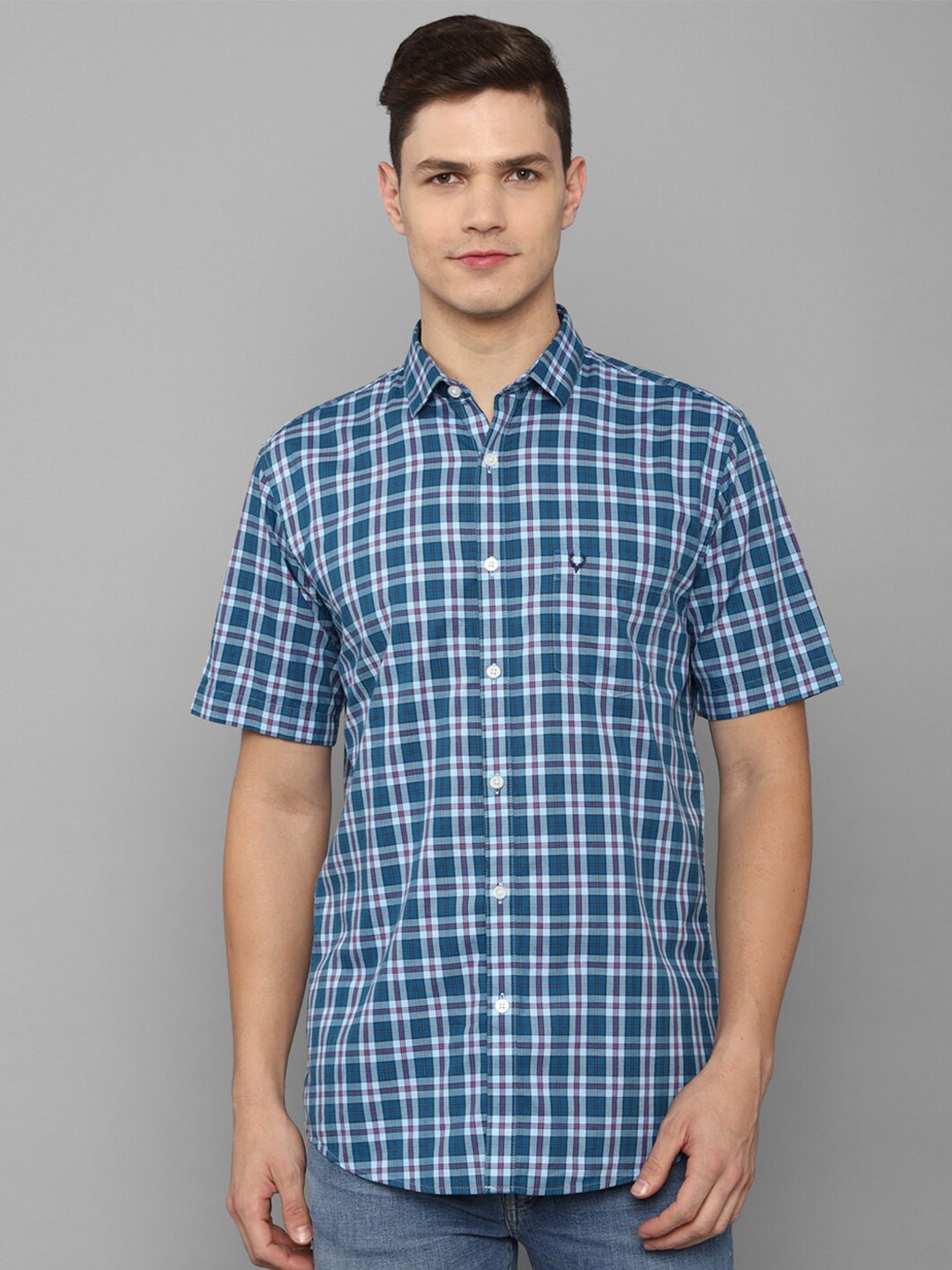 

Allen Solly Men Blue Slim Fit Tartan Checks Pure Cotton Casual Shirt